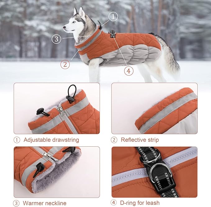 Lelepet Dog Coat Warm Dog Winter Coat Waterproof Dogs Jacket with Harness Built in Reflective Pet Fleece Vest Zip-Up Cold Weather Coats for Large Dogs Turtleneck & Windproof Coats Boston Terrier Brown