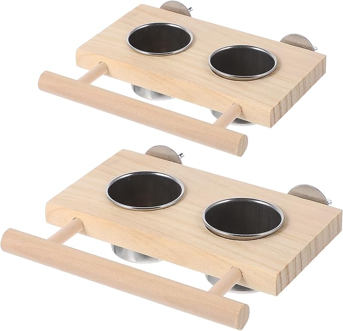 PRETYZOOM 2pcs Parrot Food Bowl Stainless Steel Bird Cage Accessories Feeding Cups with Stand Small and Large for Pet Bird Feeding and Watering Supplies