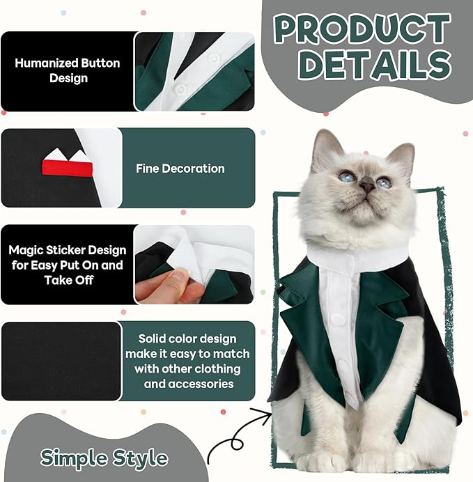 Cat Tuxedo Suit, Stylish Cat Tuxedo Outfit Formal Suit, Kitten Formal Attire Wedding Birthday Onesie Costume for Male Girl Hairless Cats, Pet Fashion Apparel Fancy Clothes, Grey, L