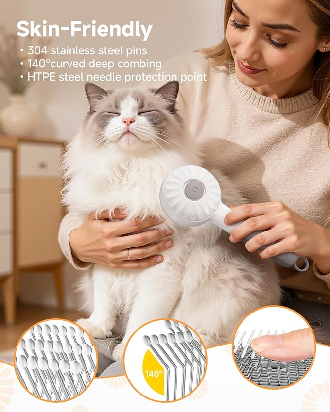 Pet Spray Brush for Cats & Dogs, 3-in-1 Grooming Tool with Steam Mist, 2-Speed Spray Settings, Removes Dander & Deshedding, One-Touch Self-Cleaning Hair Brush, for Long Short Hair Pets