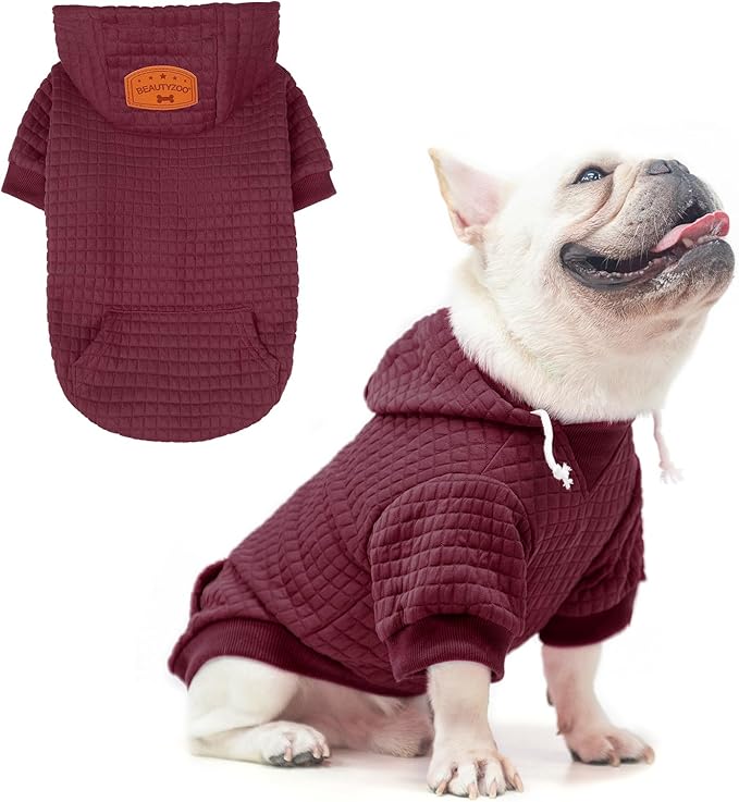 BEAUTYZOO Dog Hoodie for Small Medium Large Dogs, Winter Fall Warm Dog Clothes for Puppy S M Sized Dogs Girl Boy, Dog Sweater Shirt Hoodies with Pocket Bulldog Pitbull Cat Clothing Coat, Wine Red ML