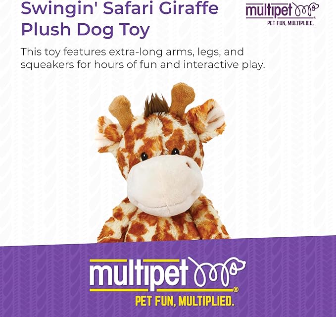 Multipet Swingin Safari Giraffe Dog Plush Toy - Squeaky Toys for All Dogs - Extra Soft Plush - for Cuddling & Playing - Cute Dog Pet Toy (19", 5 Squeakers)