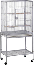 Nova Microdermabrasion 53-Inch Rolling Bird Cage, Wrought Iron Large Cage with Stand and Storage Shelf for Parrots, Cockatiels, Parakeets, and Macaws (White)