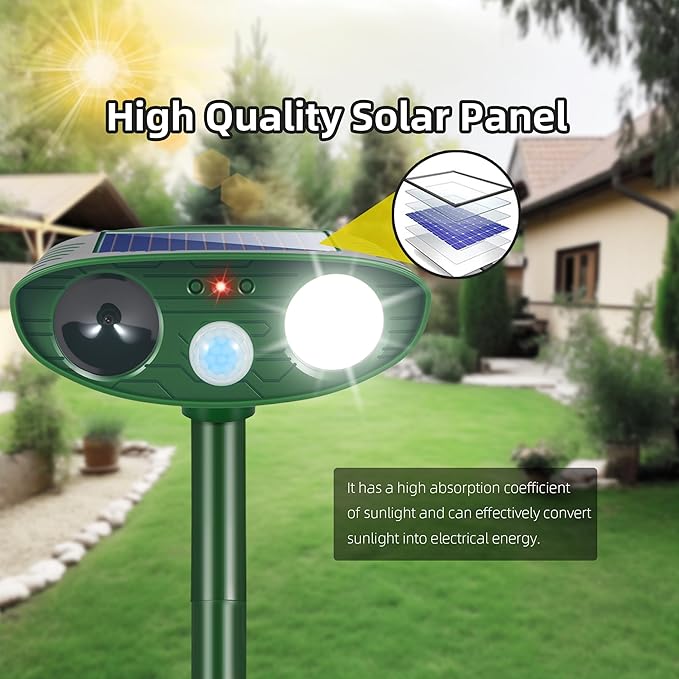 2026 Upgraded Cat Repellent Outdoor Ultrasonic with Strobe Light, Deer Squirrel Skunk Repellent for Yard,Motion Activated Animal Deterrent Devices- Keep Dogs Raccoons Rabbits Away from Garden Farm