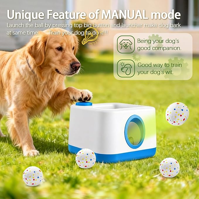 Automatic Dog Ball Launcher, Upgrade 2 in 1 Interactive 3 Adjustable Distances Dog Ball Thrower for Small Medium Large Dogs, Rechargeable Brain Training Paw-Activated Balls Launcher with 4 Balls