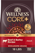 Wellness CORE+ Adult Dry Dog Food with Freeze Dried Pieces, Wholesome Grain Kibble+, Natural, High Protein, Beef and Barley Recipe, 18 lb Bag