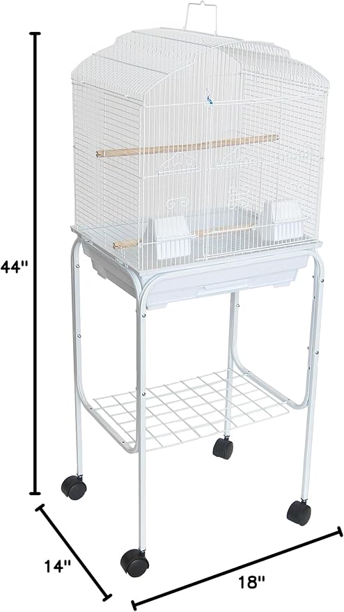 YML 5804 3/8" Bar Spacing Shall Top Bird Cage with Stand, 18" x 14"/Small, White