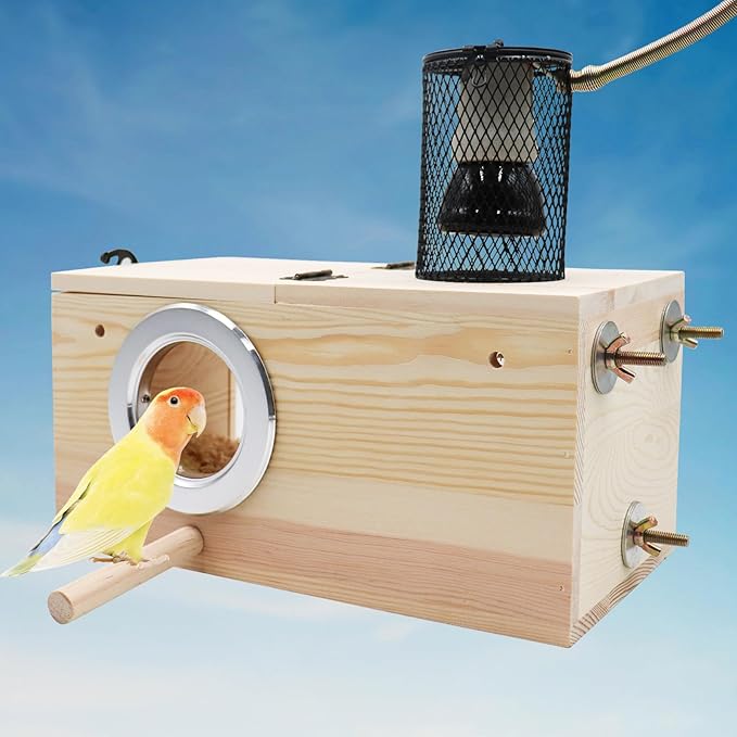 Bird House Incubator, Bird Nesting Box with Heat Lamp, 75W Ceramic Heat Emitter Heater Lamp, Birdcage Accessories, Suitable for Parrot Parakeet Cockatiel Lovebirds Budgie