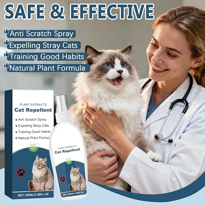 Cat Deterrent Spray, Botanical Cat Repellent Spray for Furniture, Gentle for Indoor & Outdoor Use, Helps Stop Urine Marking & Scratches, Effective Training Aid-CVW