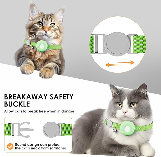 Cat Tracker, GPS Tracker, Compatible with Apple Find My App(Only iOS), Waterproof Pet Tracker with Safety Elastic Buckle, No Monthly Fee Cat Tracker Collar, Works with Any Collar (Green)