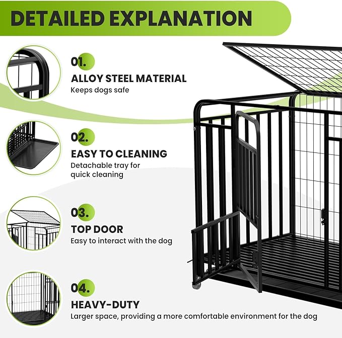 36.4×25×32.6 in Heavy Duty Dog Crate, Alloy Steel Material Dog Kennel, with 3 Doors 4 Lockable Wheels 1 Removable Trays, Dog Cage Kennel for Small to Medium Dogs (36 in)