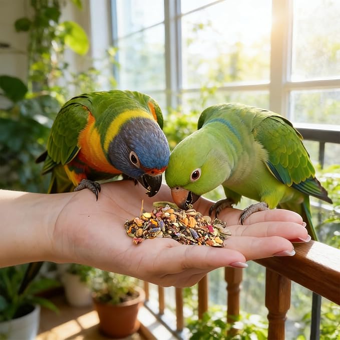 Abizoo Cockatiel & Conure Bird Foods Treats Seed Supplement for Love Birds Quaker Parrot Parakeets Digestive Health & Feather Support with Chia Flax Seeds Calendula Natural Comida para Pajaritos