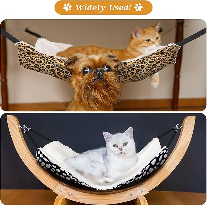 Jetec 2 Pieces Reversible Cat Hanging Hammock Soft Breathable Pet Cage Hammock with Adjustable Straps and Metal Hooks Double Sided Hanging Bed for Small Dogs Rabbits(Leopard and Dot,M)