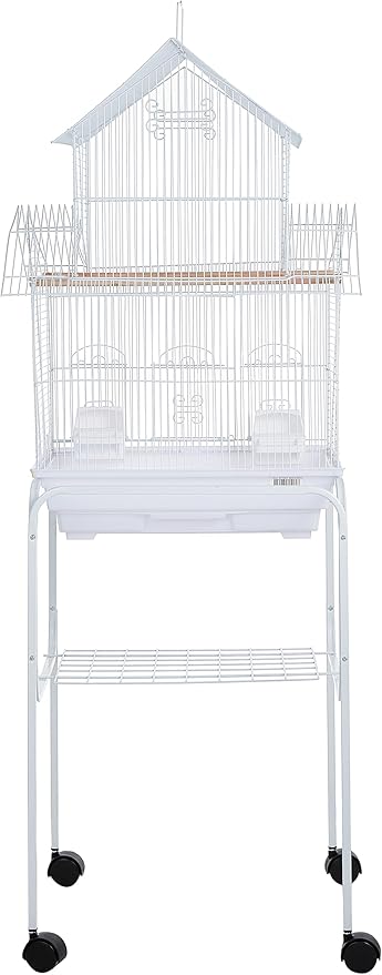 YML 5844 3/8" Bar Spacing Pagoda Bird Cage with Stand, 18" x 14"/Small, White