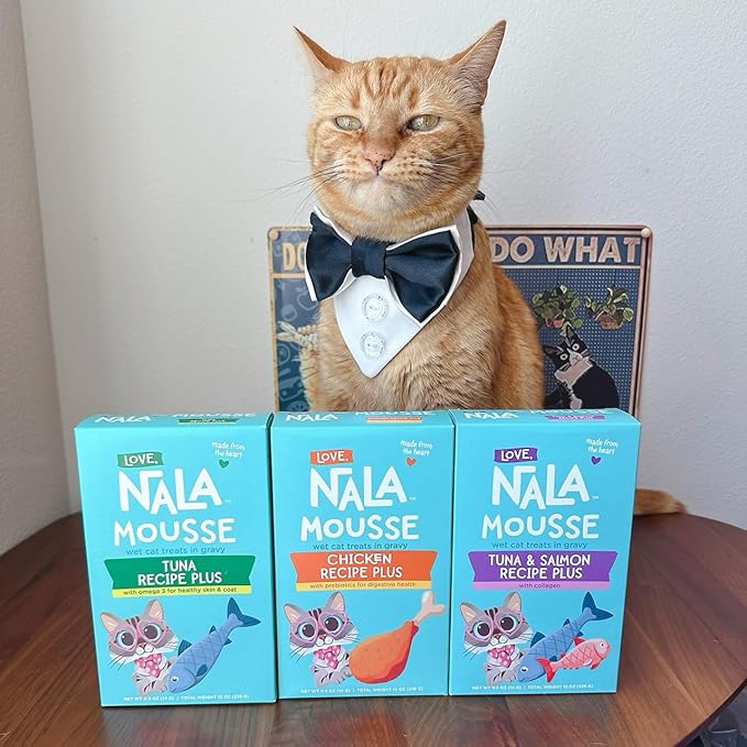 LOVE, NALA Skin & Coat Health – Tuna & Salmon + Collagen Mousse Cat Treats – Lickable Squeeze-Up Puree, Topper or Treat – Grain-Free, 24 Pack – Human-Grade Protein, Non-GMO, No Artificial Additives