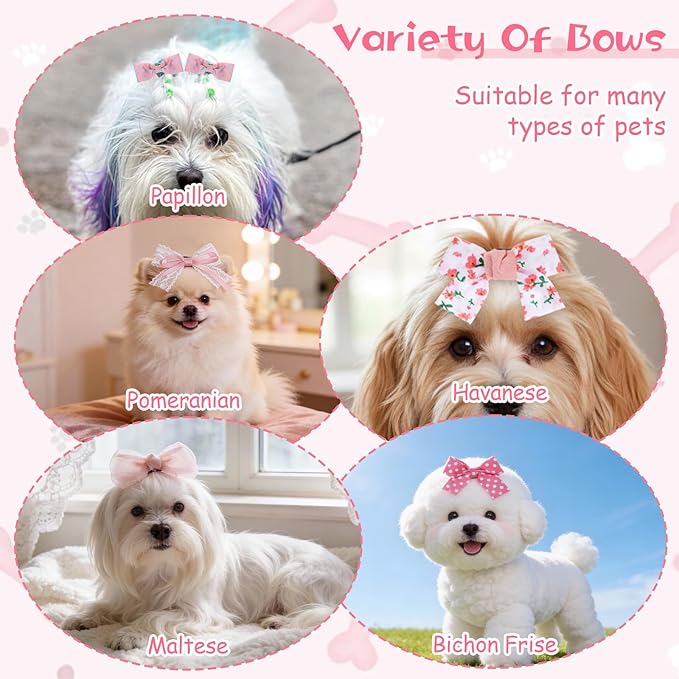 10PCS Dog Hair Bows Dog Bows for Small Size Dogs Cute Dogs Hair Bow with Rubber Bands for Cat Puppy Small Pet