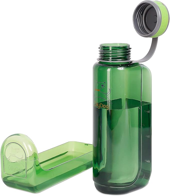 OllyDog OllyBottle | Tritan Dog Water Bottle with Detachable Bowl | BPA Free Leakproof Pet Dispenser | Hiking Travel (1L, Grass)