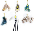 Cat Insect Feather Toys Replacement Cat Toy Wand Refills, 6 Pieces Natural Insect Cat Toy Feathers Refill, Interactive Cat Teaser Wand Attachments, with Bell