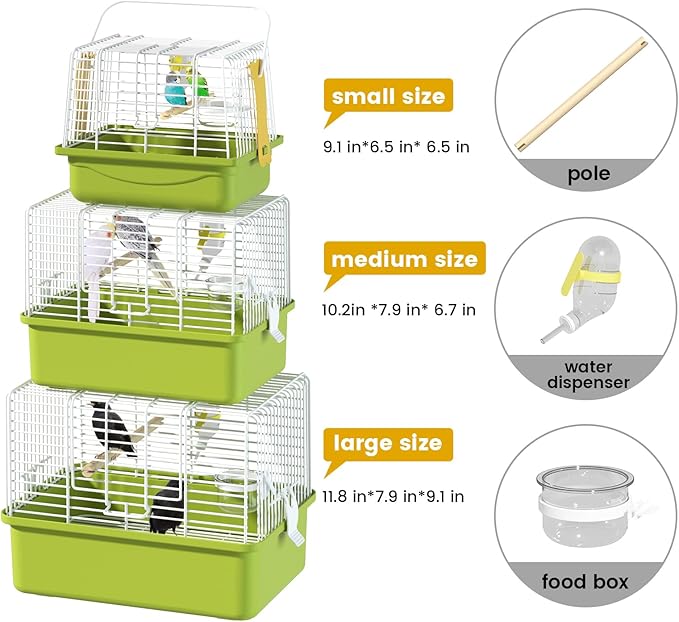 Small Bird cage,Travel Cage for Birds and Small Animals, Parakeet cage,Bird Carrier Travel cage,Bird Travel cage, jaulas para pájaros,Green,(Size:S,M,L) (M)