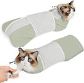 Supet Cat Grooming Wrap for Cutting Nails, Self-Adhesive Anti-Scratch Swaddle with Bite-Proof Mesh Hood & Thick Waist Strap Anti-Escape Bag for Nail Trimming, Medication, Ear Cleaning (Green S)