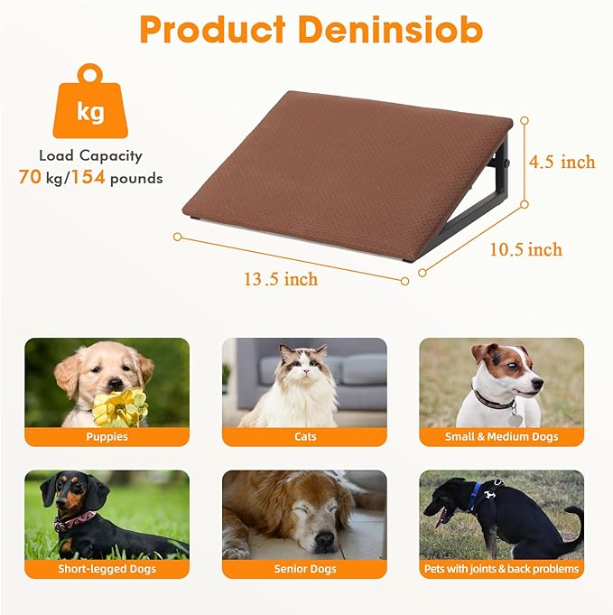 Dog Ramps for Staircase - Pet Steps Stairs for Staircase with Anti-Slip Bottom Suitable for Small Dogs, 3 Packs Extra Wide Metal Frame Dog Ramp for Injured and Older Pets (Brown)