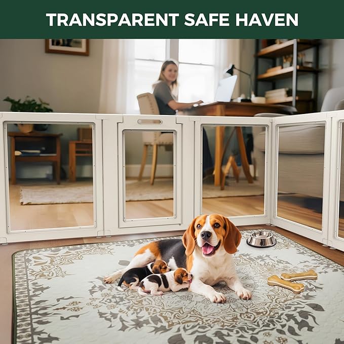 FXW AuraSpace Acrylic Indoor Dog Playpen for Medium Dogs, 35 Inch, 8 Panels, White