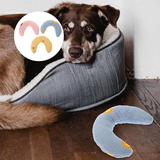 U-Shaped Dog Anxiety Relief Pillow Soft Washable Calming Pillow for Neck Support Promotes Deep Sleep for Small Dogs and Cats 10.03X7.08X2.36In
