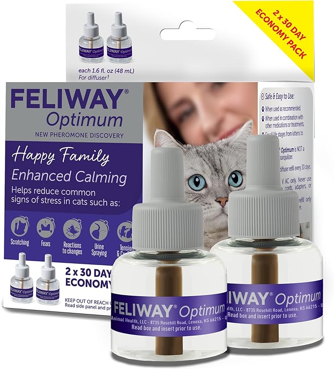 FELIWAY Optimum, Enhanced Calming Pheromone 30-Day Refill – 2 Pack