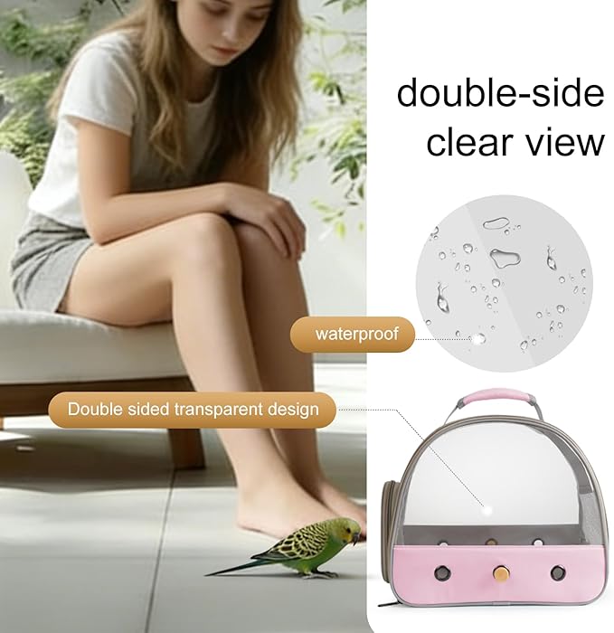 Bird Travel Carrier, Portable Small Bird Parrot Parakeet Carrier with Standing Perch, Side Access Window Collapsible