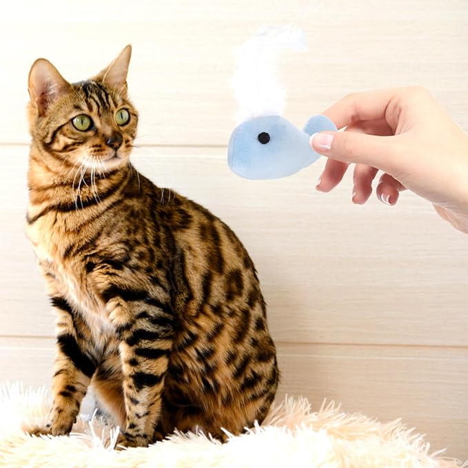 ABOOFAN Interactive Plush Whale Cat Toys 3 Pack with Bell for Indoor Cats Lightweight Soft Stuffed Kitten Toys for Exercise Anxiety Relief