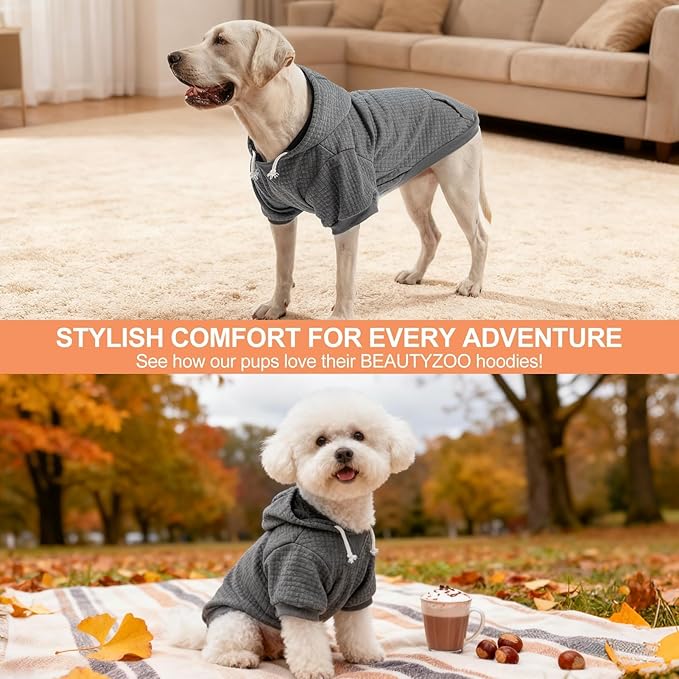 BEAUTYZOO Dog Hoodie with Leash Hole and Pocket,Dog Sweaters for Small Medium Large Dogs Boys Girls,Waffle-Like Laminated Cotton Warm Outfits for French Bulldogs, Pitbull, Winter Puppy Clothes Jacket