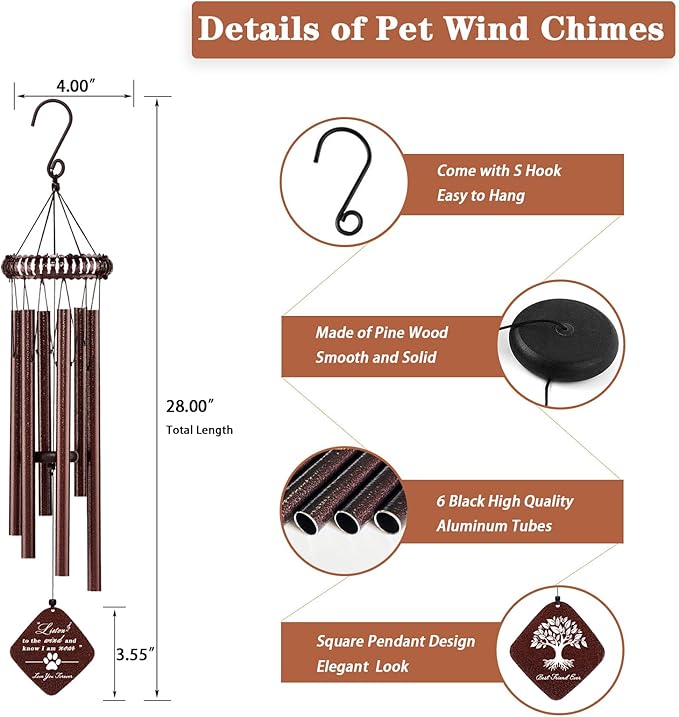 28" Pet Memorial Wind Chime, Dog Memorial Gifts for Loss of Dog, Passing Away Sympathy Bereavement Remembrance Pet Gift