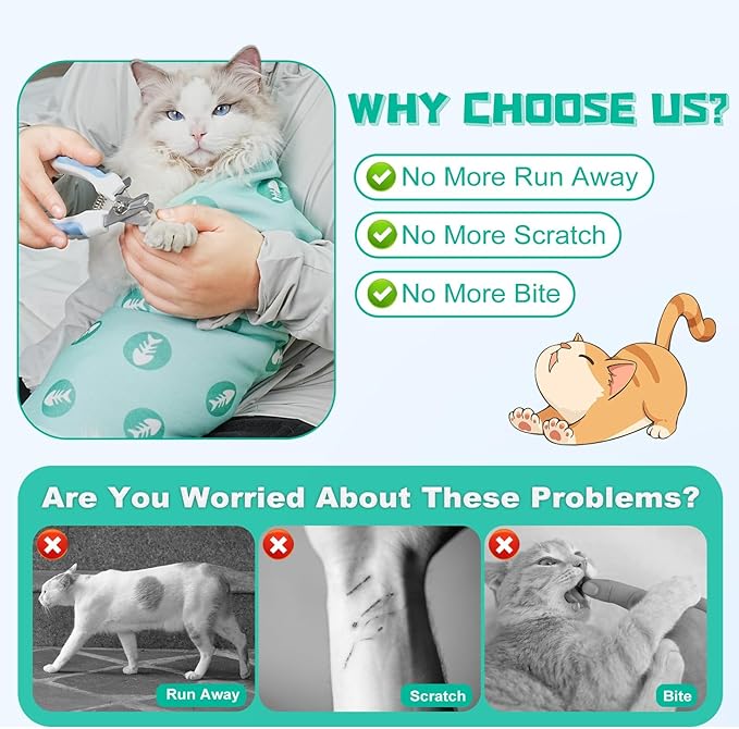 Supet Cat Wrap for Cutting Nails, 2026 Self-Adherent Cat Grooming Wrap, Anti-Escape Calming Cat Swaddle Wrap for Medicine, Nail Clipping, Teeth Brushing, Ear Cleaning