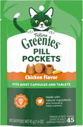 Greenies Feline Pill Pockets for Cats Natural Soft Cat Treats, Chicken Flavor, 1.6 oz. Pouch (45 Treats)