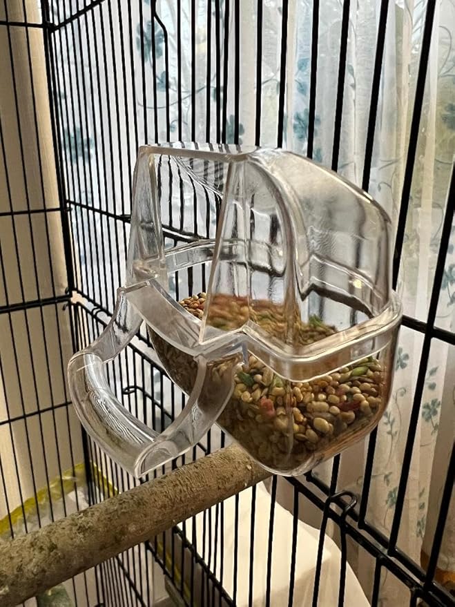3 Bird Cage Hopper Parakeet Budgie Lovebird Parrotlet Feeders No Mess Closed Top Food Water Feeding Cups with Perch 3" Small Size 3 OZ Capacity