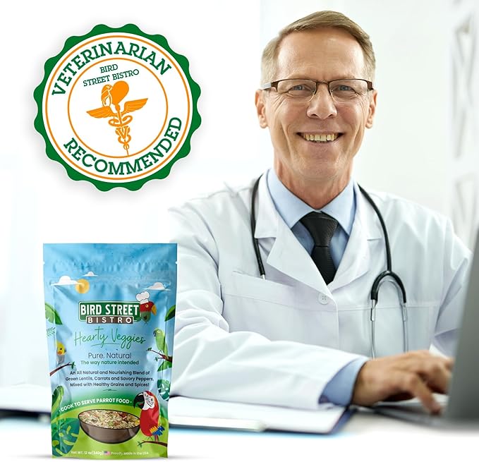 Bird Street Bistro Parrot Food - Parakeet & Cockatiel Food - Cooks in 3-15 min w/Natural Whole Grains, Legumes, Non-GMO Fruits, Vegetables & Health-Oriented Spices