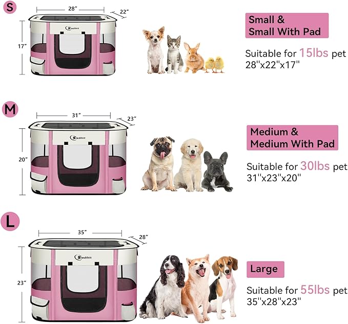 Dog Playpen,Cat Pet Puppy Pen,Portable Playpens for Dogs Indoor Outdoor Travel Camping Use,Foldable Dog Kennel Tent Crate for Rabbit Small Animals with Carrying Case (Pink, Large)