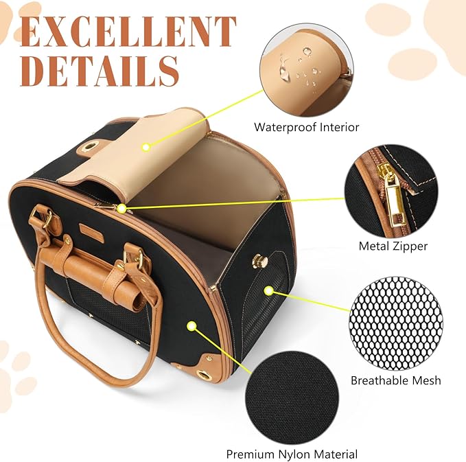 PetsHome Dog Carrier Purse, Pet Carrier, Foldable Waterproof Premium Nylon Pet Travel Portable Bag Carrier for Cat and Small Dog Home/Outdoor Small Black