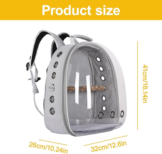 Transparent Parrot Backpack,12 Holes Ventilate Space Capsule Carrier,Stick Wooden Standing Perch,Portable Double Shoulder Outdoor Pet Backpack Carrier for Birds and Pets (Purple,Without Stick)
