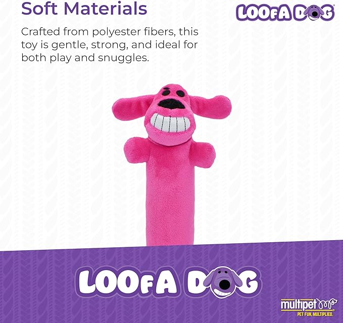 Multipet Original Loofa Dog Plush Toy - Squeaky Toy for All Dogs - Extra Soft Plush - Stuffed Animal Dog Toys for Playing - Cute Dog Pet Toy (1 Count, 12”, Random Color Surprise)