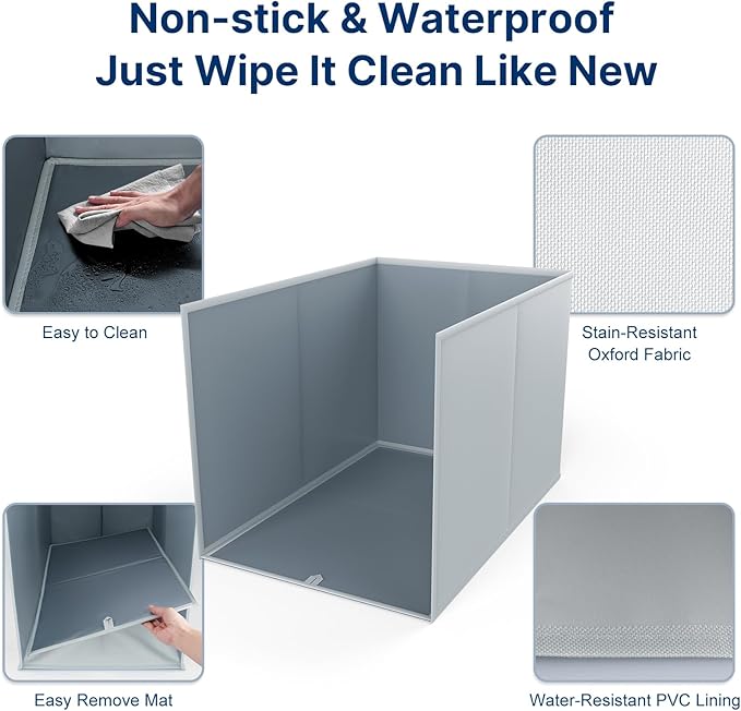 24"L × 17"W × 16"H Foldable Cat Litter Box Enclosure, All-in-One Litter Box Splash Guard for Large Litter Pan, High Sided Litter Box Shield with Removable Mat, Easy to Clean, No Mess, Odorless