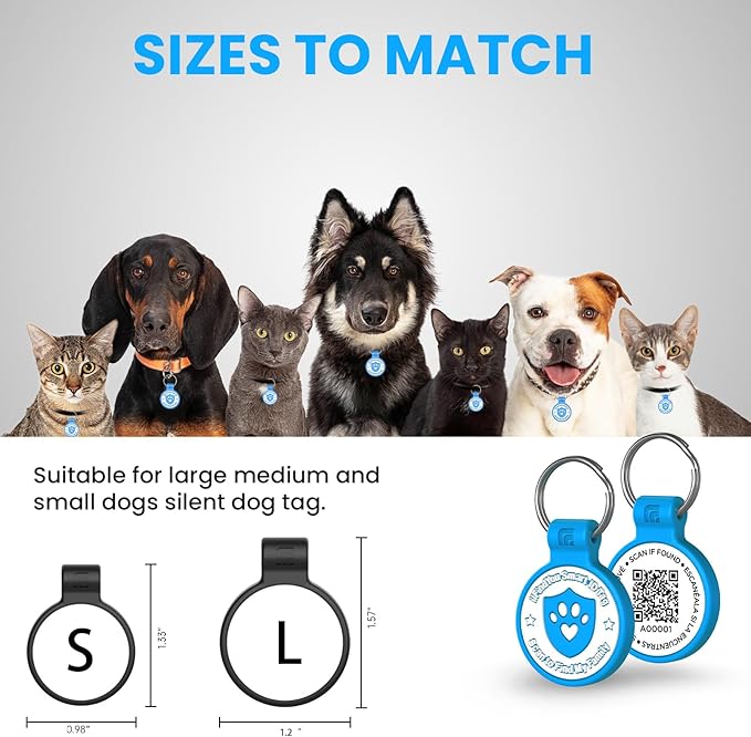 Silicone Cat Tags Personalized Small for Pet Collars, QR Code Cat Name Tags, Scan Location Alerts, Blue S