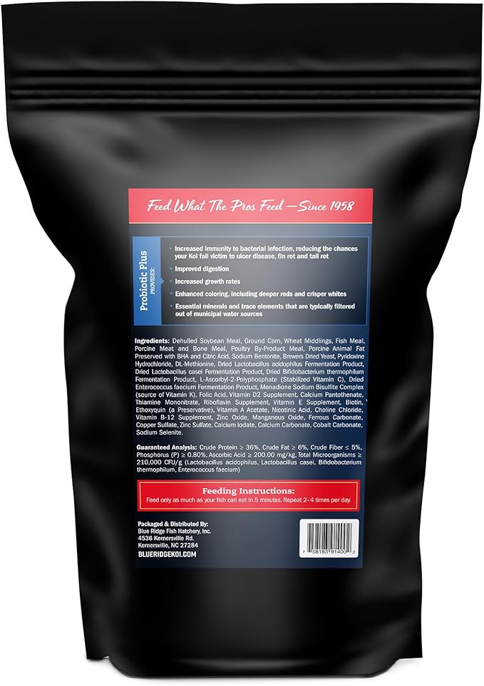 Blue Ridge Fish Food 2lb, Probiotic Plus 3/16" Floating Pellet, Koi Goldfish Food