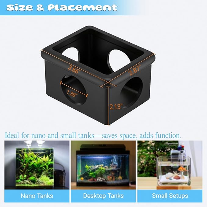 Black Floating Betta Fish Hideout with Round Holes & Window – Floating Cave Hammock, Feeding Platform & Resting Tunnel – Betta Fish Shelter for Nano Tanks, Bowls & Small Aquariums