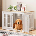 48" Heavy Duty Dog Crate Furniture for Small,Medium and Large Dogs,Rustic Wooden Dog Cage Kennel Indoor Furniture with Waterproof Top,Decorative Pet House Side End Table (White & Wood)