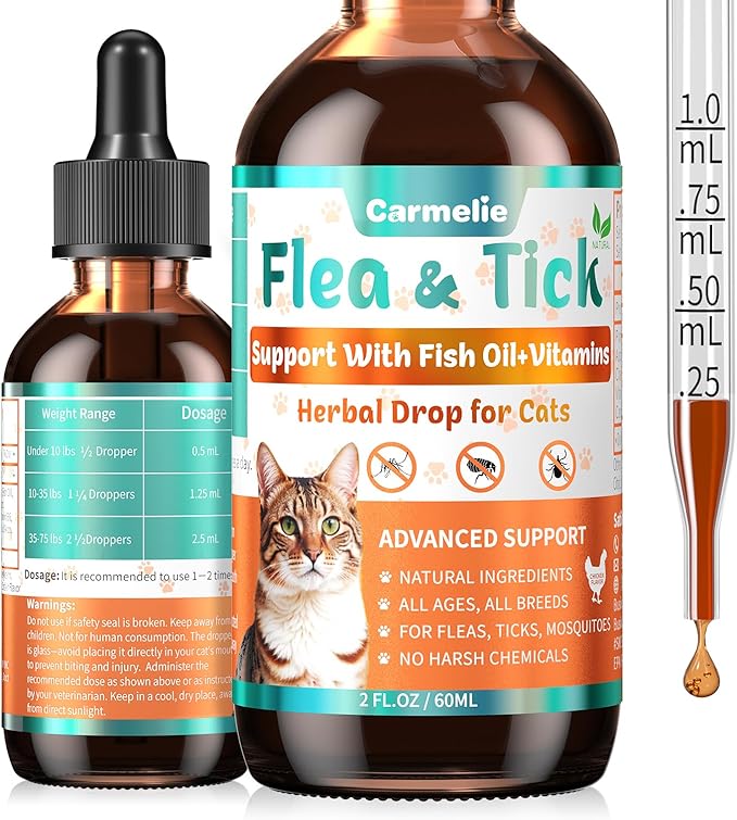 Flea and Tick Support for Cats & Natural Yeast Relief for Dogs, Natural Liquid Drops for All Breeds, Kittens to Senior Cat