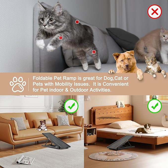 SLSY Dog Ramp for Bed, Couch & Car, Foldable Pet Ramp for Small Dogs and Cats, 4 Adjustable Heights 13.7''–19.6", Portable Stable Wooden Pet Steps with Non-Slip Pad for Sofa or Stairs