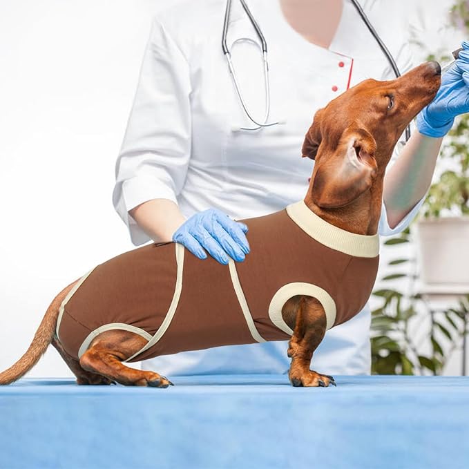 Kuoser Dog Recovery Suit, Soft & Breathable Fabric, Anti Licking, Cone Alternative, Brown, XX-Large (70+ LB)