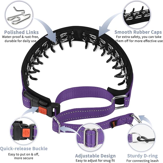 Mayerzon Martingale No Pull Collar for Medium Large Dogs, Patented Anti Pull Dog Collar with Buckle for Walking Training, with Reflective Stitching and Neoprene Padding, Adjustable(Purple, M)