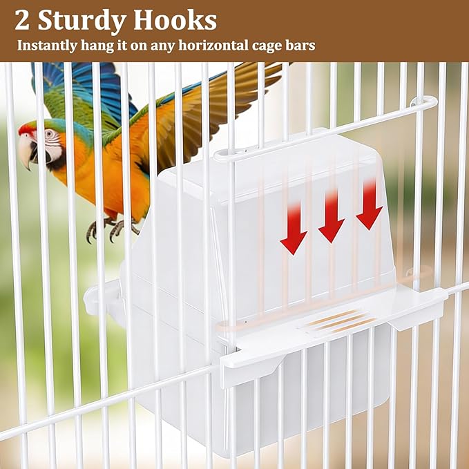2 PCS Bird Feeder for Cage, White Anti-Spill Bird Cage Food Bowls, Birds Cages Feeder Cups for Small Pet Birds and Parakeets